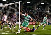 16 February 2024; Aaron Greene of Shamrock Rovers celebrates after scoring his side's first goal during the SSE Airtricity Men's Premier Division match between Shamrock Rovers and Dundalk at Tallaght Stadium in Dublin. Photo by Stephen McCarthy/Sportsfile
