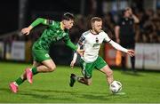 16 February 2024; Jack Doherty of Cork City in action against Steven Healy of Kerry FC during the SSE Airtricity Men's First Division match between Cork City and Kerry FC at Turner's Cross in Cork. Photo by Brendan Moran/Sportsfile
