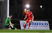 16 February 2024; Sean Boyd of Shelbourne celebrates after scoring his side's first goal during the SSE Airtricity Men's Premier Division match between Waterford and Shelbourne at the Regional Sports Centre in Waterford. Photo by Harry Murphy/Sportsfile