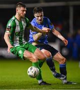 16 February 2024; Kilian Cantwell of Bray Wanderers in action against Jake Doyle of UCD during the SSE Airtricity Men's First Division match between Bray Wanderers and UCD at Carlisle Grounds in Bray, Wicklow. Photo by Tyler Miller/Sportsfile