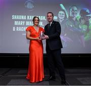 16 February 2024; Former Irish International Shauna Kavanagh is presented with a trophy to mark her Retirment from International Cricket by Brian MacNiece, Chairman of Cricket Ireland during the 12th Business Plus Irish Cricket Awards 2024 at Clontarf Castle Hotel in Dublin. Photo by Matt Browne/Sportsfile