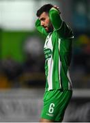 16 February 2024; Guillermo Almirall of Bray Wanderers reacts during the SSE Airtricity Men's First Division match between Bray Wanderers and UCD at Carlisle Grounds in Bray, Wicklow. Photo by Tyler Miller/Sportsfile