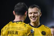 16 February 2024; Jamie Lennon, right, and Anto Breslin of St Patrick's Athletic after their side's victory in the SSE Airtricity Men's Premier Division match between Galway United and St Patrick's Athletic at Eamonn Deacy Park in Galway. Photo by Seb Daly/Sportsfile