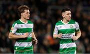 16 February 2024; Gary O'Neill, right, and Daniel Cleary of Shamrock Rovers during the SSE Airtricity Men's Premier Division match between Shamrock Rovers and Dundalk at Tallaght Stadium in Dublin. Photo by Stephen McCarthy/Sportsfile