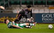 16 February 2024; Ryan O'Kane of Dundalk is tackled by Daniel Cleary of Shamrock Rovers during the SSE Airtricity Men's Premier Division match between Shamrock Rovers and Dundalk at Tallaght Stadium in Dublin. Photo by Stephen McCarthy/Sportsfile