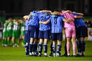 16 February 2024; The UCD squad huddle before the SSE Airtricity Men's First Division match between Bray Wanderers and UCD at Carlisle Grounds in Bray, Wicklow. Photo by Tyler Miller/Sportsfile