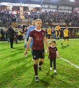 16 February 2024; Galway United captain Conor McCormack leads his side out before the SSE Airtricity Men's Premier Division match between Galway United and St Patrick's Athletic at Eamonn Deacy Park in Galway. Photo by Seb Daly/Sportsfile