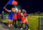 16 February 2024; Treaty United mascot Ted with match ballboys before the SSE Airtricity Men's First Division match between Treaty United and Cobh Ramblers at Markets Field in Limerick. Photo by Tom Beary/Sportsfile