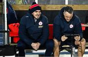 16 February 2024; Shelbourne assistant manager Joey O'Brien and goalkeeping coach Paul Skinner before the SSE Airtricity Men's Premier Division match between Waterford and Shelbourne at the Regional Sports Centre in Waterford. Photo by Harry Murphy/Sportsfile