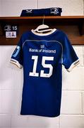 17 February 2024; The jersey of Leinster debutant Henry McErlean of Leinster is seen in the dressing room before the United Rugby Championship match between Leinster and Benetton at the RDS Arena in Dublin. Photo by Harry Murphy/Sportsfile