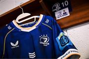 17 February 2024; The jersey of Ross Byrne of Leinster is seen in the dressing room before the United Rugby Championship match between Leinster and Benetton at the RDS Arena in Dublin. Photo by Harry Murphy/Sportsfile