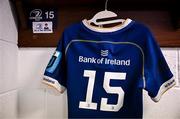 17 February 2024; The jersey of Leinster debutant Henry McErlean of Leinster is seen in the dressing room before the United Rugby Championship match between Leinster and Benetton at the RDS Arena in Dublin. Photo by Harry Murphy/Sportsfile