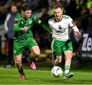 16 February 2024; Jack Doherty of Cork City in action against Steven Healy of Kerry FC during the SSE Airtricity Men's First Division match between Cork City and Kerry FC at Turner's Cross in Cork. Photo by Brendan Moran/Sportsfile