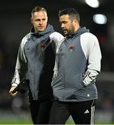 16 February 2024; Cork City manager Tim Clancy, right, and goalkeeping coach Anthony Fennelly during the SSE Airtricity Men's First Division match between Cork City and Kerry FC at Turner's Cross in Cork. Photo by Brendan Moran/Sportsfile