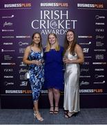 16 February 2024; Irish Internationals from left Alana Dalzell, Freya Sargent and Leah Paul at the 12th Business Plus Irish Cricket Awards 2024 at Clontarf Castle Hotel in Dublin. Photo by Matt Browne/Sportsfile