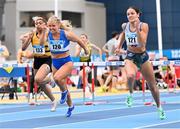 17 February 2024; Molly Scott of St Laurence O'Toole AC, Dublin, 120, competing in the senior women's 60m hurdles heats during day one of the 123.ie National Senior Indoor Championships at the Sport Ireland National Indoor Arena in Dublin. Photo by Tyler Miller/Sportsfile