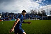 17 February 2024; Ross Byrne of Leinster runs out before the United Rugby Championship match between Leinster and Benetton at the RDS Arena in Dublin. Photo by Harry Murphy/Sportsfile