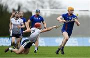 17 February 2024; Fionn McDonagh of MICL in action against Colin Coughlan of University of Limerick during the Electric Ireland Higher Education GAA Fitzgibbon Cup final match between University of Limerick and Mary Immaculate College at Tom Healy Park in Abbeydorney, Kerry. Photo by Brendan Moran/Sportsfile