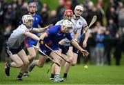 17 February 2024; Colin O’Brien of MICL is tackled by Fergal O'Connor of University of Limerick  during the Electric Ireland Higher Education GAA Fitzgibbon Cup final match between University of Limerick and Mary Immaculate College at Tom Healy Park in Abbeydorney, Kerry. Photo by Brendan Moran/Sportsfile