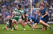 17 February 2024; Siua Maile of Benetton is tackled by Lee Barron, behind, and Will Connors of Leinster during the United Rugby Championship match between Leinster and Benetton at the RDS Arena in Dublin. Photo by Ben McShane/Sportsfile