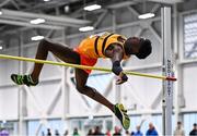 17 February 2024; Ryan Onoh of Leevale AC, Cork, competing in the senior men's high jump during day one of the 123.ie National Senior Indoor Championships at the Sport Ireland National Indoor Arena in Dublin. Photo by Tyler Miller/Sportsfile