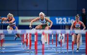 17 February 2024; Sarah Lavin of Emerald AC, Limerick, competing in the senior women's 60m hurdles final during day one of the 123.ie National Senior Indoor Championships at the Sport Ireland National Indoor Arena in Dublin. Photo by Tyler Miller/Sportsfile