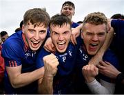 17 February 2024; MICL players, from left, Ciaran Lloyd, Cathal Quinn and James Devaney celebrate after the Electric Ireland Higher Education GAA Fitzgibbon Cup final match between University of Limerick and Mary Immaculate College at Tom Healy Park in Abbeydorney, Kerry. Photo by Brendan Moran/Sportsfile