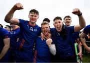 17 February 2024; MICL players, from left, Fionn McDonagh, Cathal Quinn and Aidan Scott celebrate after the Electric Ireland Higher Education GAA Fitzgibbon Cup final match between University of Limerick and Mary Immaculate College at Tom Healy Park in Abbeydorney, Kerry. Photo by Brendan Moran/Sportsfile