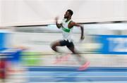 17 February 2024; Brandon Arrey of Raheny Shamrock AC, Dublin, competing in the senior men's 400m semi-final during day one of the 123.ie National Senior Indoor Championships at the Sport Ireland National Indoor Arena in Dublin. Photo by Tyler Miller/Sportsfile