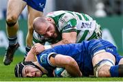 17 February 2024; Brian Deeny of Leinster scores his side's sixth try despite the tackle of Filippo Alongi of Benetton during the United Rugby Championship match between Leinster and Benetton at the RDS Arena in Dublin. Photo by Harry Murphy/Sportsfile