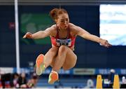 17 February 2024; Leagh Moloney of Dooneen AC, Limerick, competing in the senior women's long jump during day one of the 123.ie National Senior Indoor Championships at the Sport Ireland National Indoor Arena in Dublin. Photo by Tyler Miller/Sportsfile