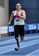 17 February 2024; Alex Lee of Galway City Harriers AC, Galway, competing in the senior men's 200m during day one of the 123.ie National Senior Indoor Championships at the Sport Ireland National Indoor Arena in Dublin. Photo by Tyler Miller/Sportsfile