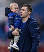 17 February 2024; Luke McGrath of Leinster with his son Bobby after the United Rugby Championship match between Leinster and Benetton at the RDS Arena in Dublin. Photo by Ben McShane/Sportsfile