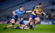 17 February 2024; Peadar Ó Cofaigh Byrne of Dublin looks on as Enda Smith of Roscommon is tackled by John Small of Dublin during the Allianz Football League Division 1 match between Dublin and Roscommon at Croke Park in Dublin. Photo by Ray McManus/Sportsfile