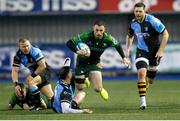 17 February 2024; Andrew Smith of Connacht is tackled by Shane Lewis Hughes of Cardiff during the United Rugby Championship match between Cardiff and Connacht at Cardiff Arms Park in Cardiff, Wales. Photo by Gruff Thomas/Sportsfile