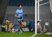 17 February 2024; Niall Scully of Dublin turns to celebrate his 55th minute goal during the Allianz Football League Division 1 match between Dublin and Roscommon at Croke Park in Dublin. Photo by Ray McManus/Sportsfile