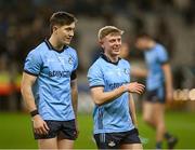 17 February 2024; Killian McGinnis, left, and Cian Murphy of Dublin after the Allianz Football League Division 1 match between Dublin and Roscommon at Croke Park in Dublin. Photo by Ray McManus/Sportsfile