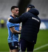 17 February 2024; Dublin manager Dessie Farrell with Ross McGarry of Dublin near the end of the Allianz Football League Division 1 match between Dublin and Roscommon at Croke Park in Dublin. Photo by Ray McManus/Sportsfile