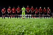 17 February 2024; Longford Town and Finn Harps players stand for a moments silence before the SSE Airtricity Men's First Division match between Longford Town and Finn Harps at Bishopsgate in Longford. Photo by Stephen McCarthy/Sportsfile