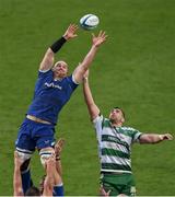 17 February 2024; Rhys Ruddock of Leinster takes possession in a lineout ahead of Eli Snyman of Benetton during the United Rugby Championship match between Leinster and Benetton at RDS Arena in Dublin. Photo by Seb Daly/Sportsfile