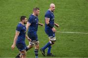 17 February 2024; Leinster players, from left, Max Deegan, Ross Molony and Rhys Ruddock during the United Rugby Championship match between Leinster and Benetton at RDS Arena in Dublin. Photo by Seb Daly/Sportsfile