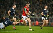 17 February 2024; Jordan Flynn of Mayo gets away from Joe O'Connor and Tadhg Morley of Kerry during the Allianz Football League Division 1 match between Kerry and Mayo at Austin Stack Park in Tralee, Kerry. Photo by Brendan Moran/Sportsfile