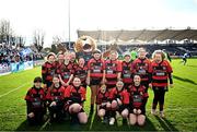 17 February 2024; The Tullamore team with Leo the Lion before the Bank of Ireland Half-Time Minis at the United Rugby Championship match between Leinster and Benetton at RDS Arena in Dublin. Photo by Harry Murphy/Sportsfile