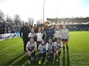17 February 2024; The Edenderry team with Leo the Lion before the Bank of Ireland Half-Time Minis at the United Rugby Championship match between Leinster and Benetton at RDS Arena in Dublin. Photo by Harry Murphy/Sportsfile