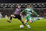 16 February 2024; Darragh Burns of Shamrock Rovers and Scott High of Dundalk during the SSE Airtricity Men's Premier Division match between Shamrock Rovers and Dundalk at Tallaght Stadium in Dublin. Photo by Ben McShane/Sportsfile