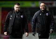 17 February 2024; Longford Town sports therapist Cian Lennon, left, and assistant sports therapist Richard Mullen before the SSE Airtricity Men's First Division match between Longford Town and Finn Harps at Bishopsgate in Longford. Photo by Stephen McCarthy/Sportsfile