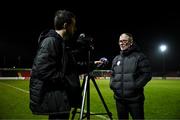 17 February 2024; Finn Harps manager Darren Murphy is interviewed after the SSE Airtricity Men's First Division match between Longford Town and Finn Harps at Bishopsgate in Longford. Photo by Stephen McCarthy/Sportsfile