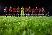 17 February 2024; Players and officials stand for a moments silence before the SSE Airtricity Men's First Division match between Longford Town and Finn Harps at Bishopsgate in Longford. Photo by Stephen McCarthy/Sportsfile