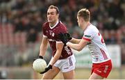 18 February 2024; John Maher of Galway in action against Lorcan McGarrity of Tyrone during the Allianz Football League Division 1 match between Tyrone and Galway at O'Neills Healy Park in Omagh, Tyrone. Photo by Ramsey Cardy/Sportsfile