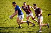 18 February 2024; Liam O'Neill of Wicklow in action against Ronan O'Toole and Jamie Gonould of Westmeath during the Allianz Football League Division 3 match between Wicklow and Westmeath at Echelon Park in Aughrim, Wicklow. Photo by Ray McManus/Sportsfile
